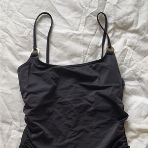 Simons Black One-Piece Swimsuit with Gold Accent